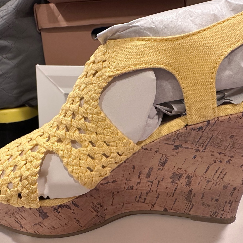 SO Sunny Yellow Woven Wedge Sandals